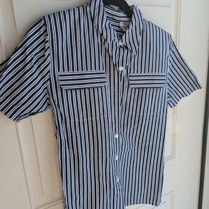Petite -Small Chico Stylish Navy and White Striped Ladies buttoned Up Shirt